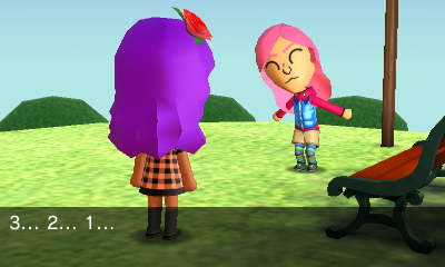 tomodachi life utena saying 3 2 1 to anthy doing cute pose