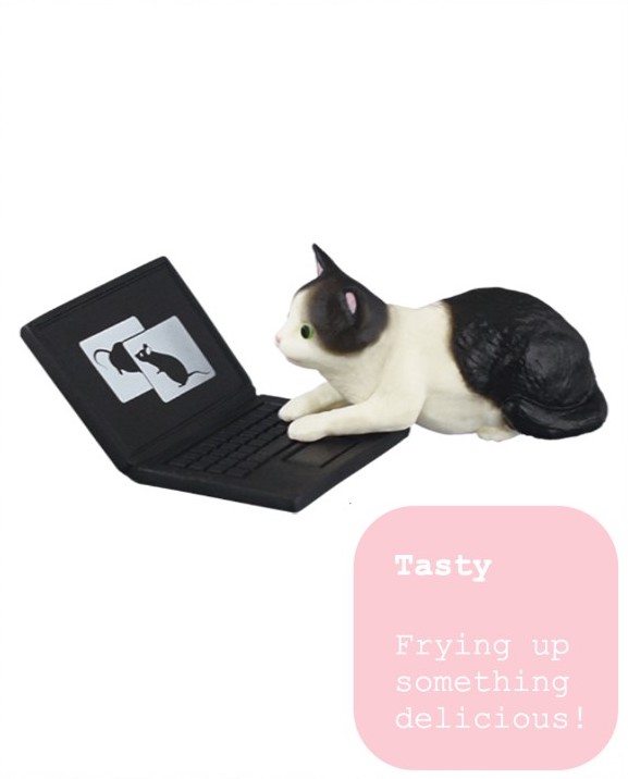 Cat on a computer looking at yummy rats